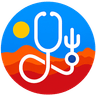 Phoenix Family Care logo: a sun, red desert mesas, a saguaro cactus and a stethoscope inside a circle